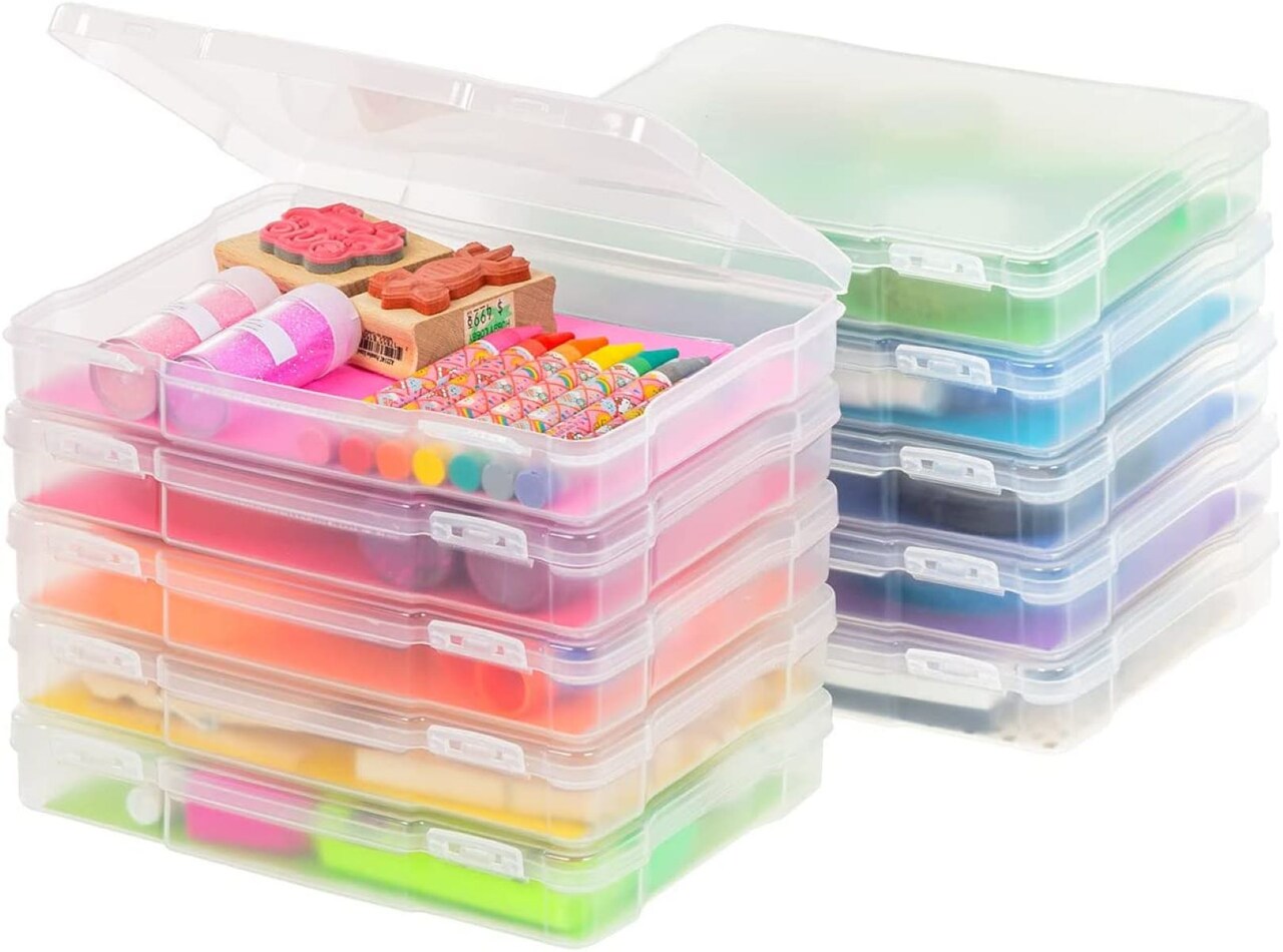 IRIS USA Fits 5" x 7" Photos, Scrapbook Paper Storage Cases, for Organizing Art and Crafting Supplies, Stationery, Small Items, Washi Tape Nail Polish Rounded Corner, Clear, 10-Pack